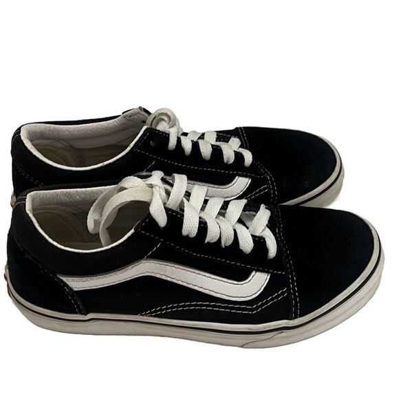 VANS Classic Old Skool Sneakers Kid Sz 2 Black Canvas Low Top Casual Skate Shoes - Picture 2 of 12